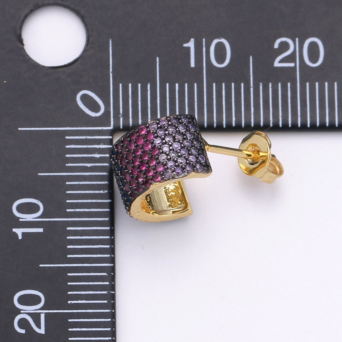 14K Gold Plated Sterling Silver Tiny Black Hoop Earrings, Huggie Hoops, Small Dainty Hoop Earring, Purple Ombre Earring Cartilage Q-162 - DLUXCA