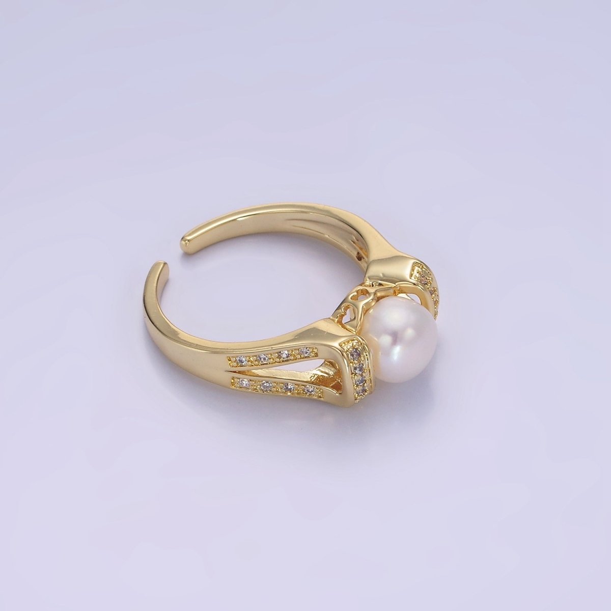 14K Gold Shell Pearl Micro Paved CZ Double Band Ring | O1344 - DLUXCA