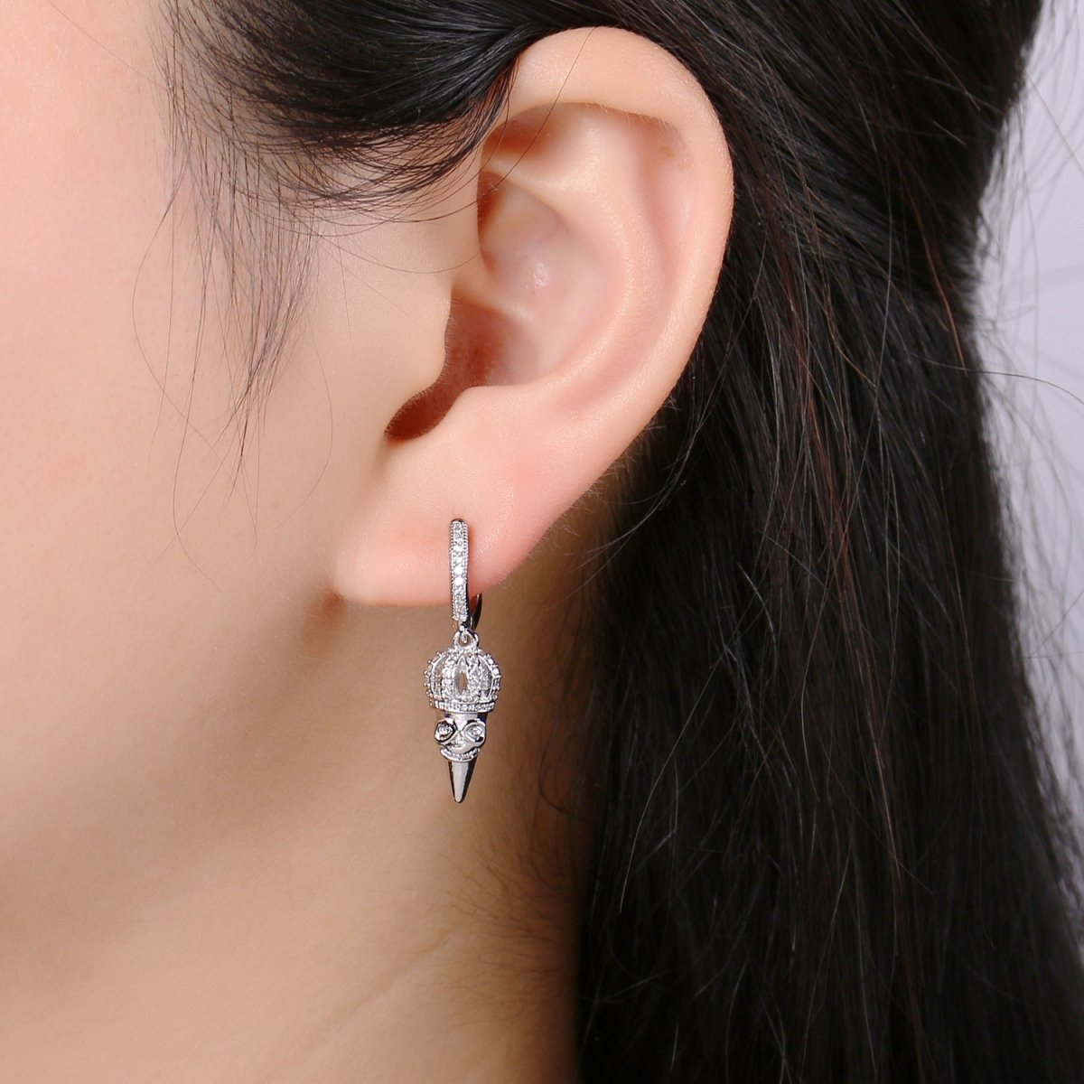 14k Gold spike earring, Spike hoop earrings, Pendulum huggie, Gift for her, Tiny hoop earrings Dangle earrings P-048 P-049 - DLUXCA
