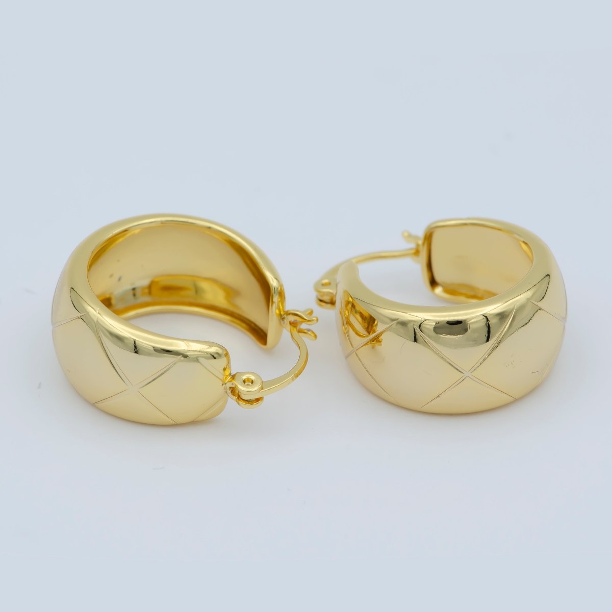 14K Gold Thick Hoops - Gold Thick Hoop Earrings - Chunky Thick Hoops - Light Weight Hoops Dome Earring P-268 - DLUXCA