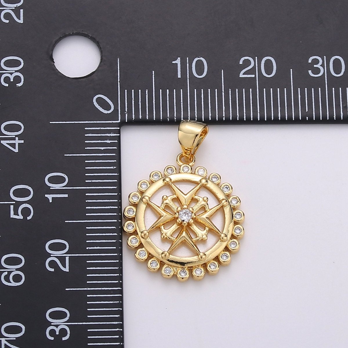 14k Medallion Charm ,Gold medallion Round Disc charm, Medallion pendant for Minimalist jewelry I-740 - DLUXCA