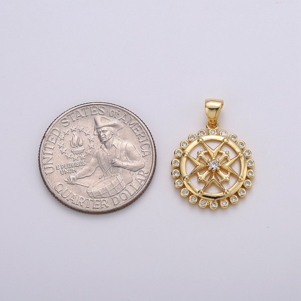 14k Medallion Charm ,Gold medallion Round Disc charm, Medallion pendant for Minimalist jewelry I-740 - DLUXCA