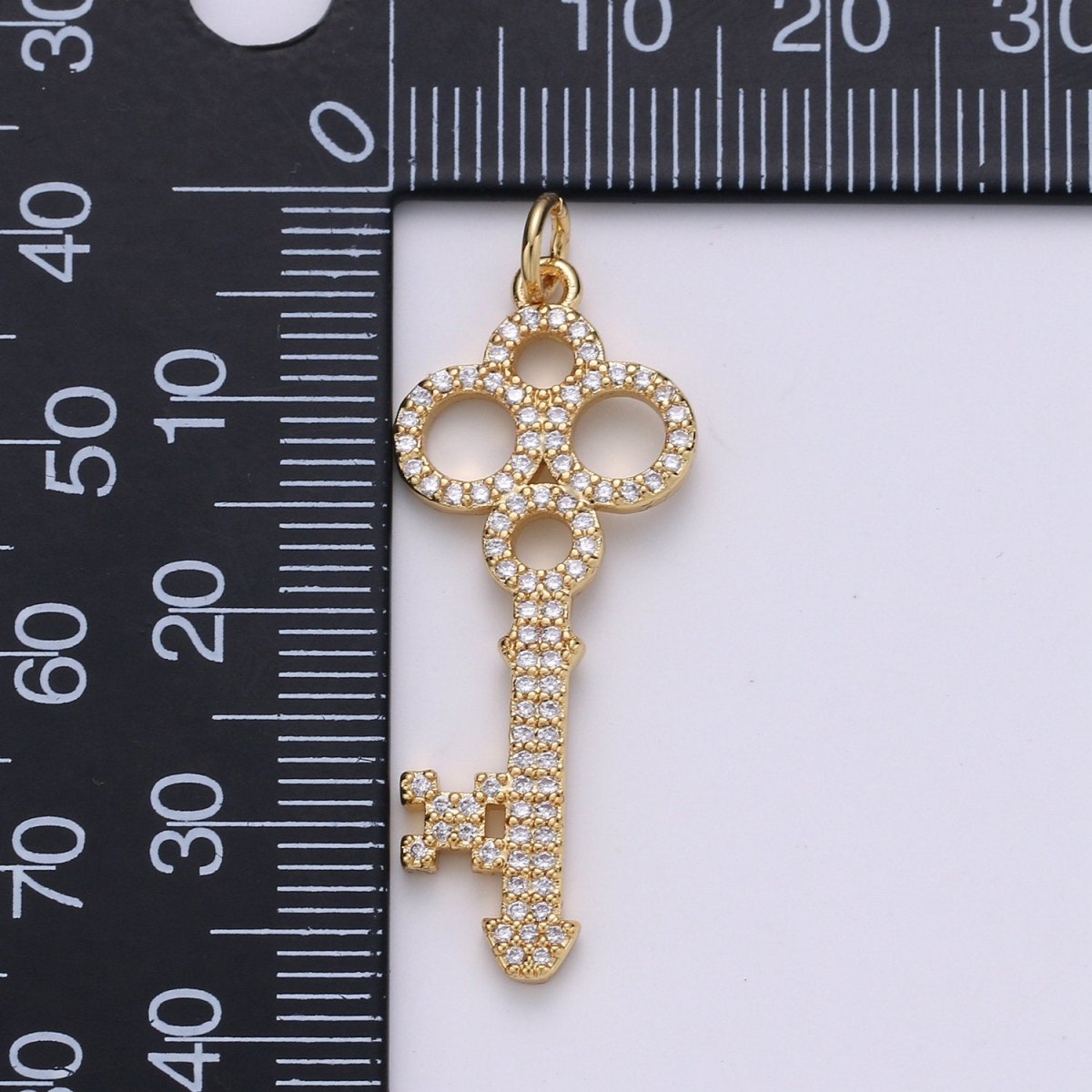 14k Olympic Key Gold Plated Micro Pave Cubic Clover Key Pendant Charm, Micro Pave CZ Key Pendant Charm,For DIY Jewelry E-561 - DLUXCA