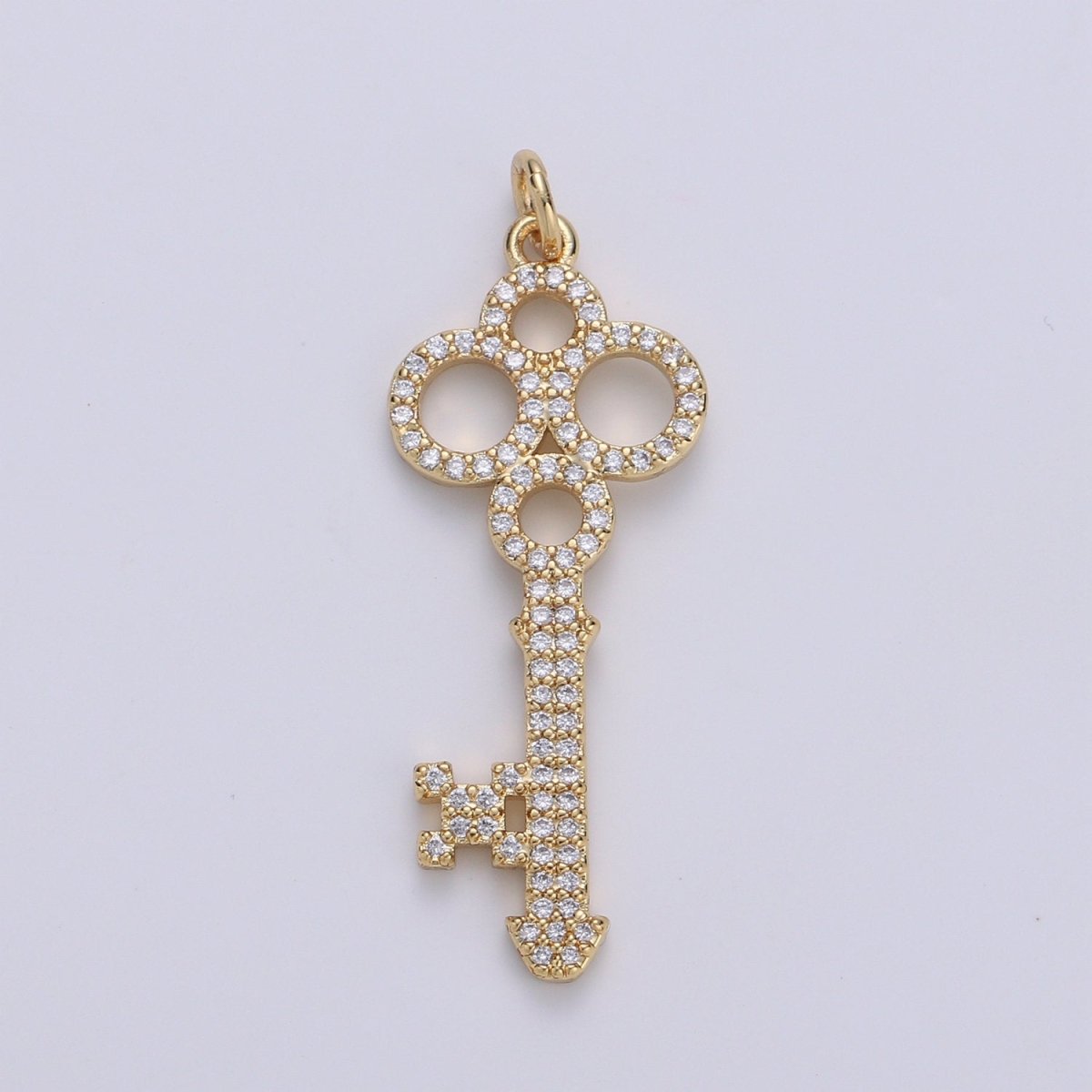 14k Olympic Key Gold Plated Micro Pave Cubic Clover Key Pendant Charm, Micro Pave CZ Key Pendant Charm,For DIY Jewelry E-561 - DLUXCA