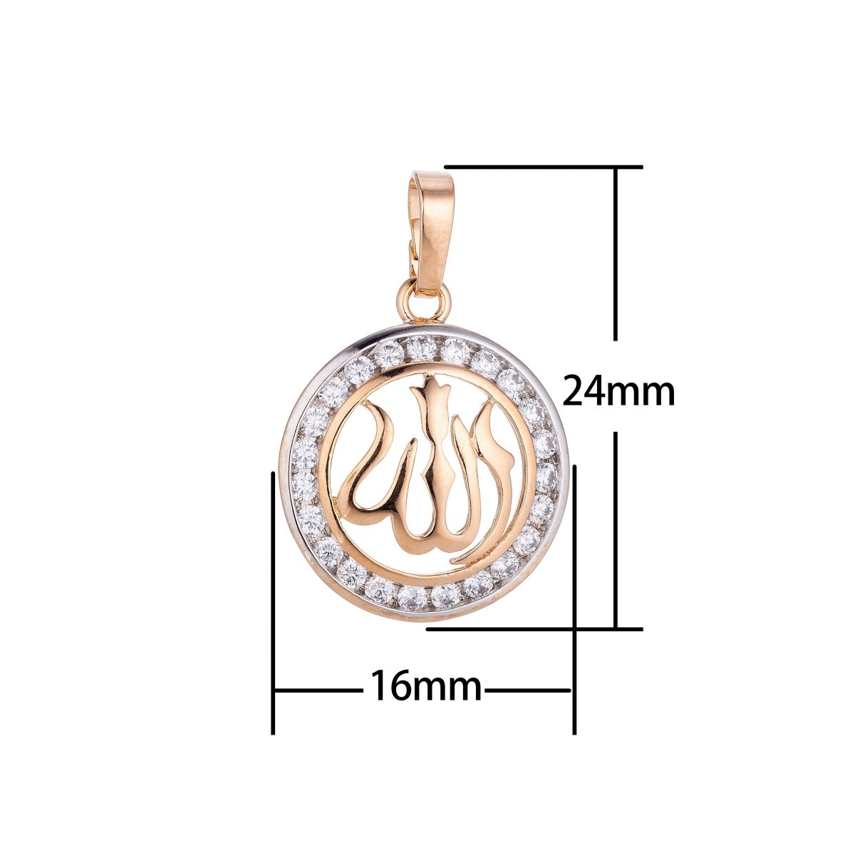 14K Rose Gold Filled Allah, Moslem Islam God Cubic Zirconia Necklace Pendant Charm Bails Findings for Jewelry Making H-648 - DLUXCA