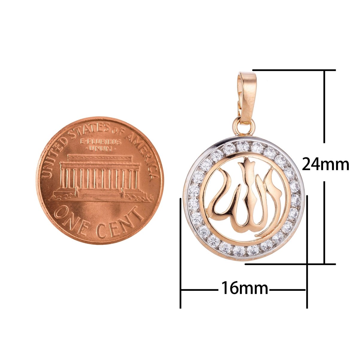 14K Rose Gold Filled Allah, Moslem Islam God Cubic Zirconia Necklace Pendant Charm Bails Findings for Jewelry Making H-648 - DLUXCA