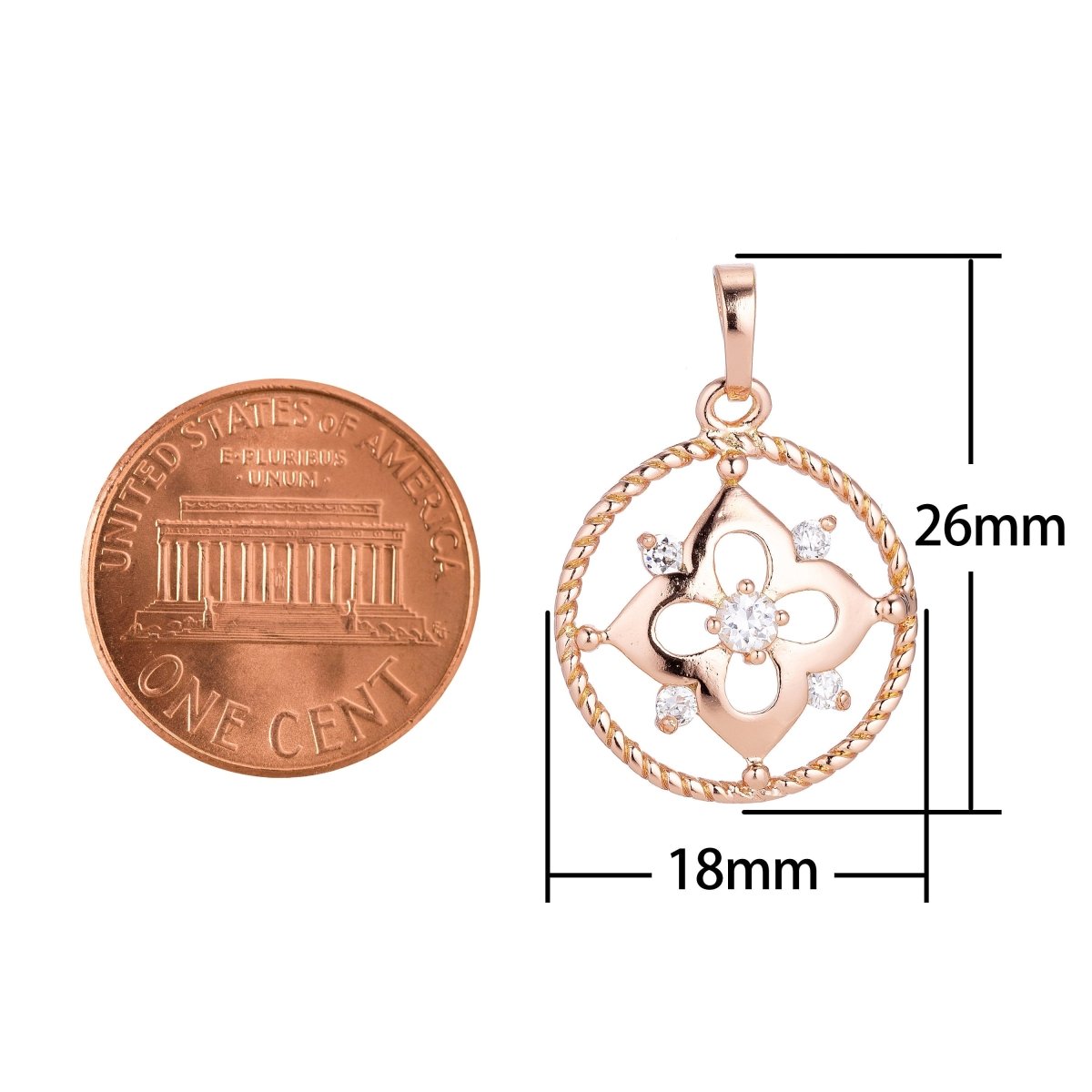 14k Rose Gold Filled Dainty Flower, Cute Circle Wreath, Cubic Zirconia Necklace Pendant Charm Bails Findings for Jewelry Making H-660 - DLUXCA