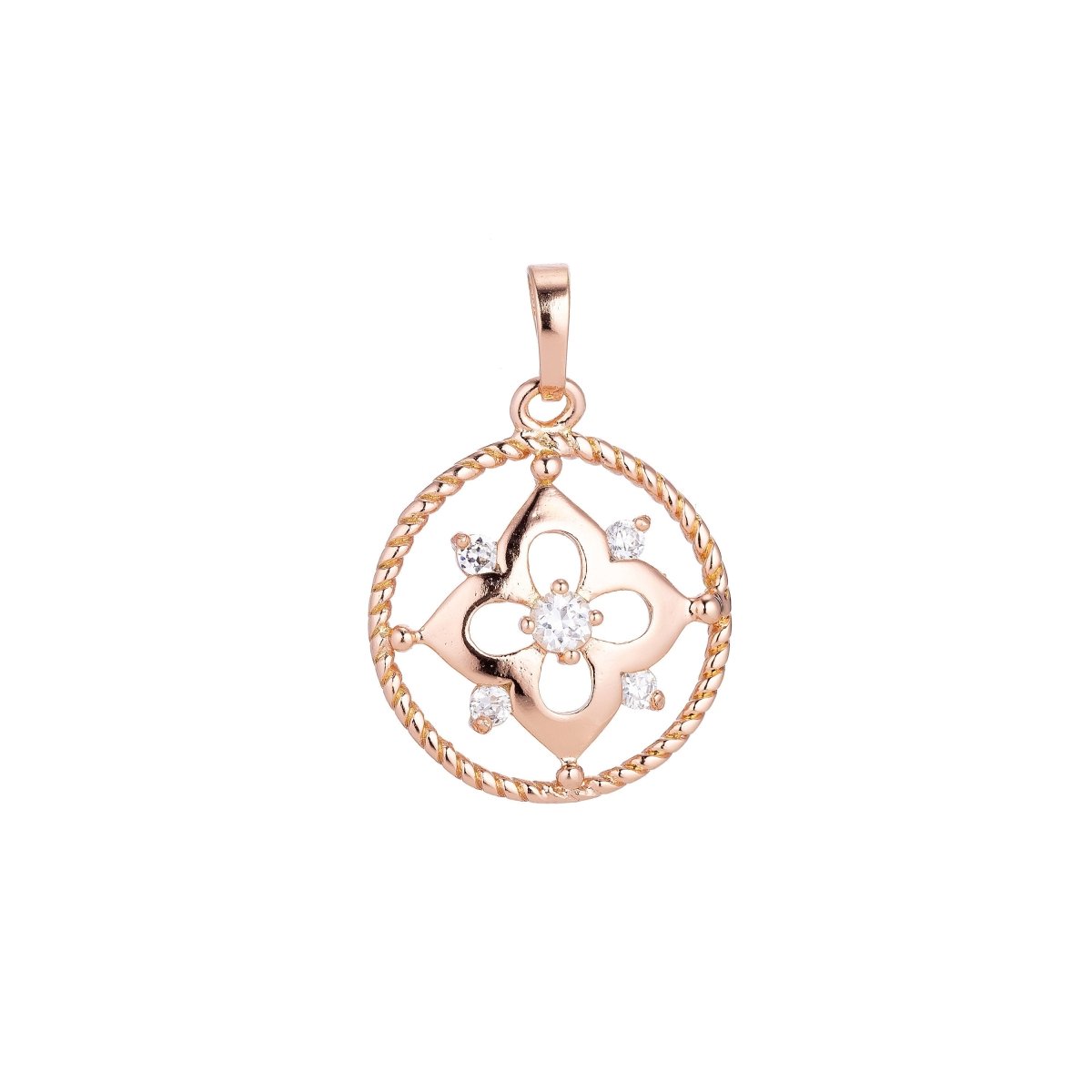 14k Rose Gold Filled Dainty Flower, Cute Circle Wreath, Cubic Zirconia Necklace Pendant Charm Bails Findings for Jewelry Making H-660 - DLUXCA