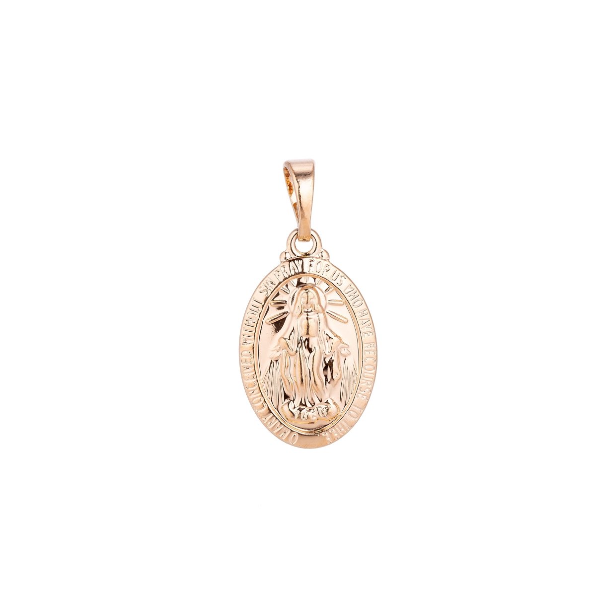 14K Rose Gold Filled Miraculous Lady Divine Holy Virgin Mary, Oval Shape, Necklace Pendant Charm Bails Findings for Jewelry Making H-645 - DLUXCA