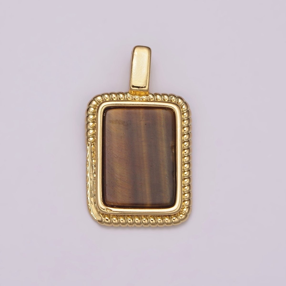14K Yellow Gold Filled Square Gemstone Medallion Pendant Abalone, Tiger Eye, Carnelian, Black ,Green Agate for Vintage Classic Minimalist Jewelry N-473 - N-477 - DLUXCA