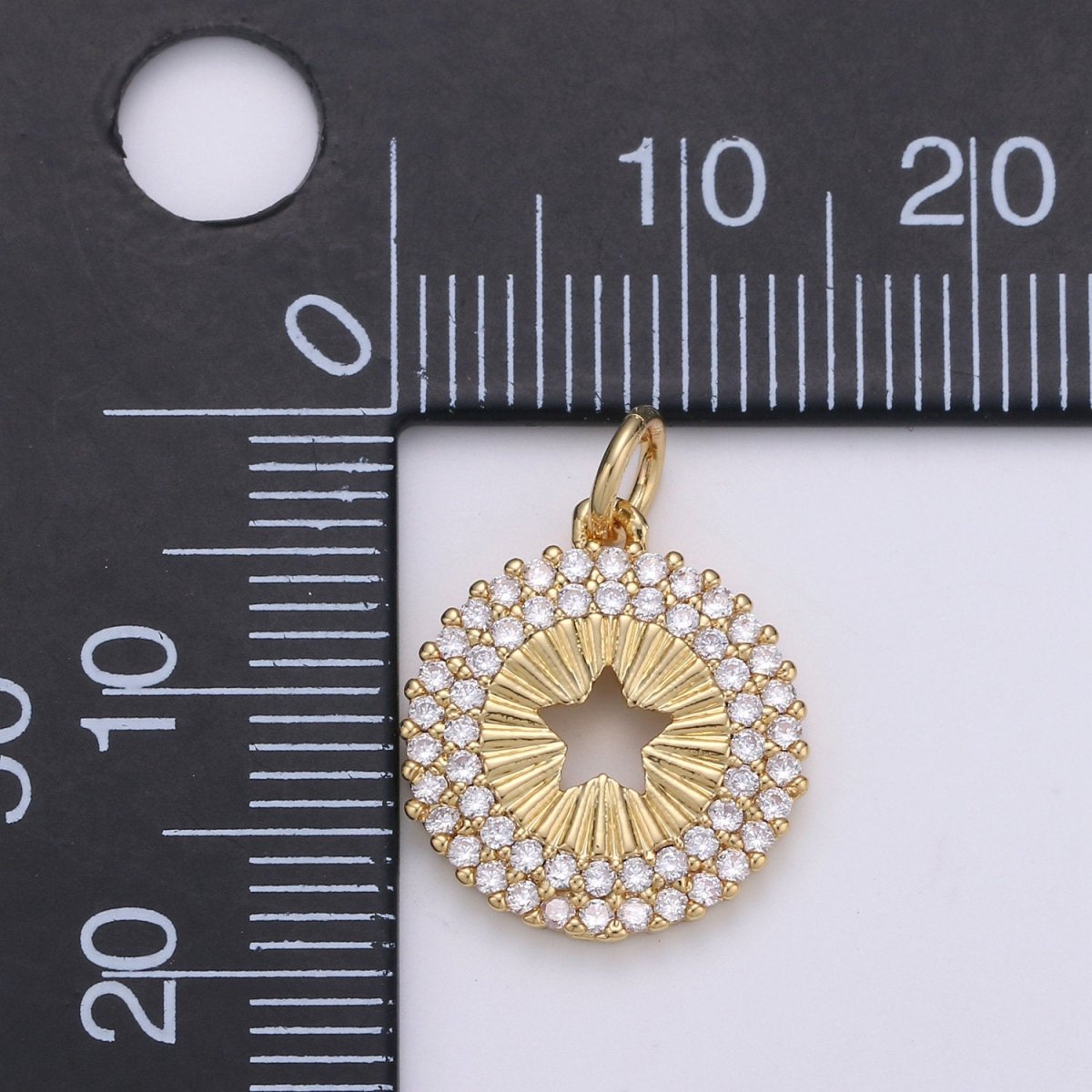 14mm 24K Gold and Silver Round Star Charm - Round Star Charm, Micro Pave Star Charm, Twinkle Star Charm, 24k Gold Filled Charm D-576 D-577 - DLUXCA