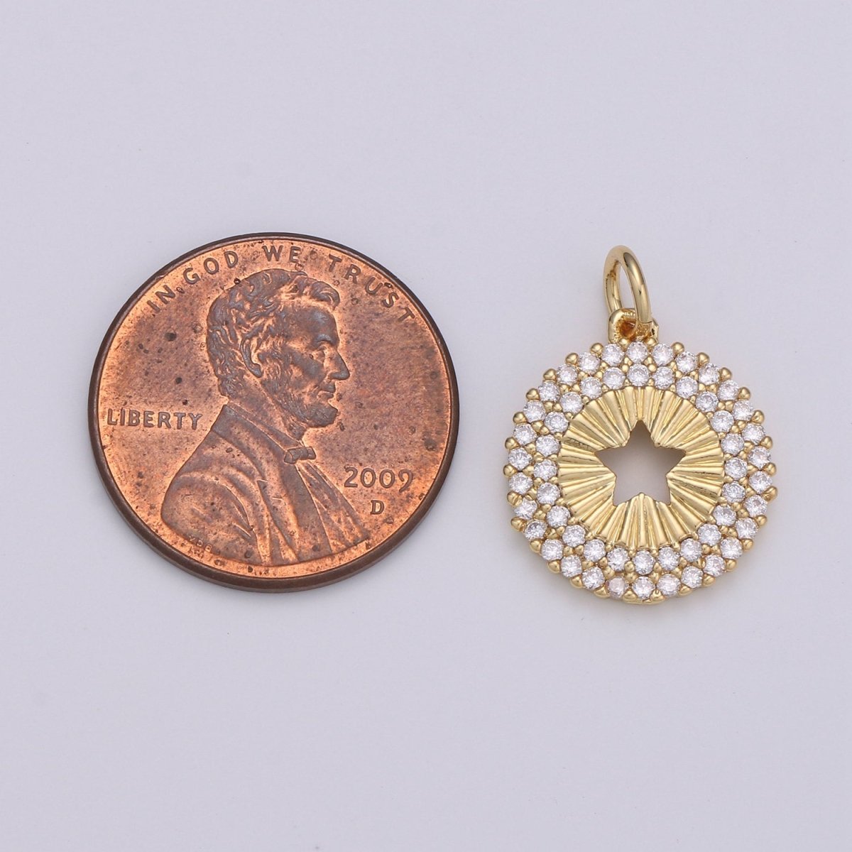 14mm 24K Gold and Silver Round Star Charm - Round Star Charm, Micro Pave Star Charm, Twinkle Star Charm, 24k Gold Filled Charm D-576 D-577 - DLUXCA