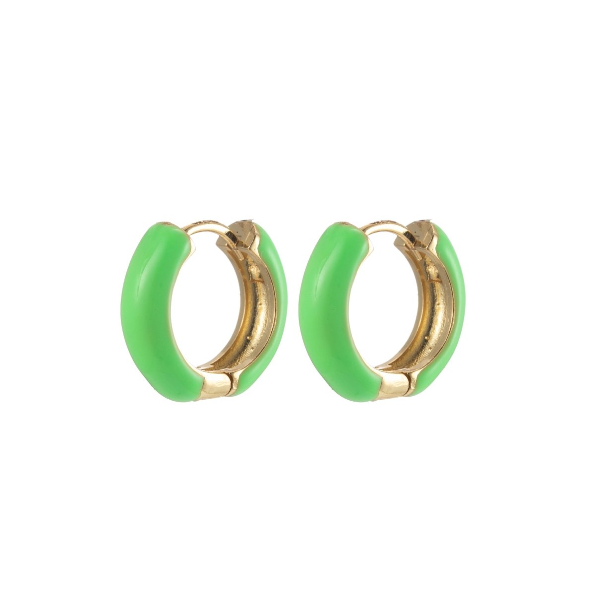 14mm Huggie Earring Colorful Neon Enamel Gold Multi Color Small Hoops Y2K Jewelry P-141~P-149 - DLUXCA