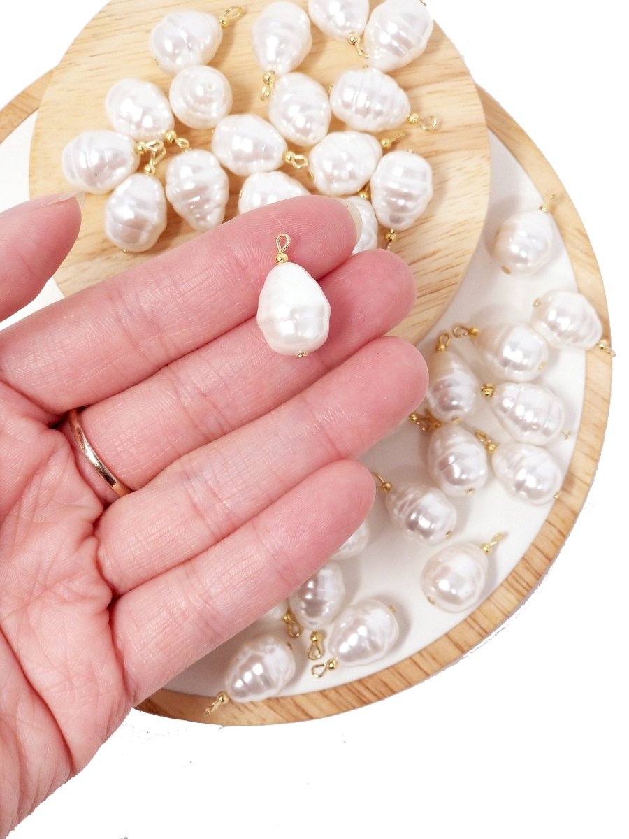 1/5/10pcs Dainty Sea Shell Pearl White Pearl Rice Shape half drilled Tiny Drop Pearl 22x12mm for Bridal Summer Ocean Inspired Jewelry making - DLUXCA