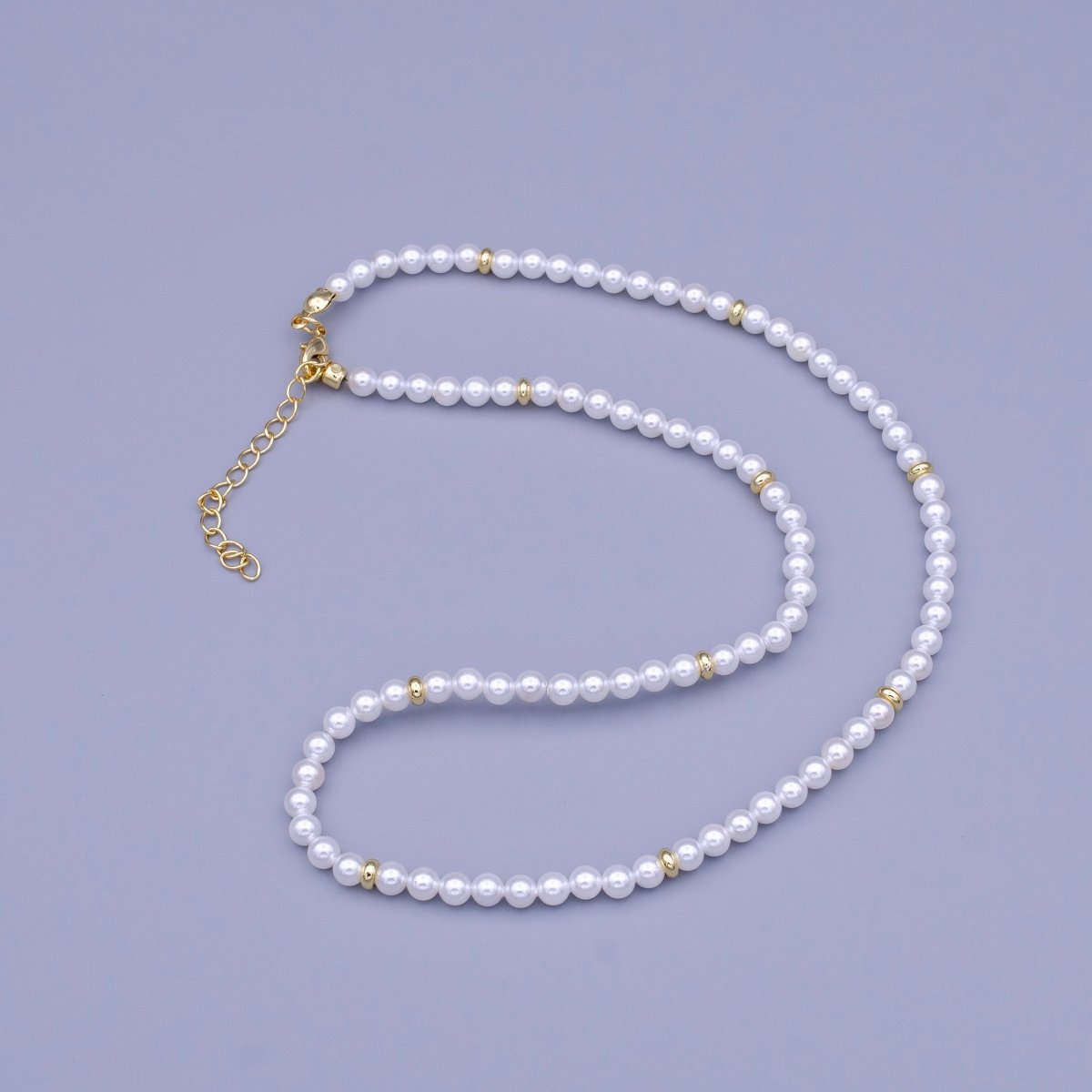 15.5 Inch 4mm Round Pearl Gold Spacer Bead Choker Necklace | WA-1461 Clearance Pricing - DLUXCA