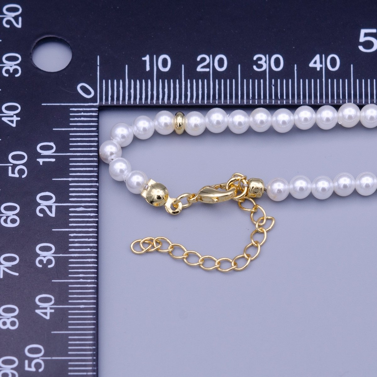 15.5 Inch 4mm Round Pearl Gold Spacer Bead Choker Necklace | WA-1461 Clearance Pricing - DLUXCA