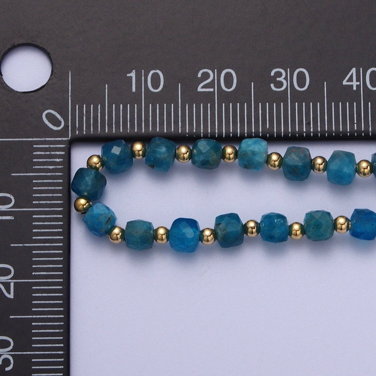 15.5 Inch Natural Blue Apatite Multifaceted Cube Gemstone w. Gold Bead Choker Necklace | WA-1426 Clearance Pricing - DLUXCA