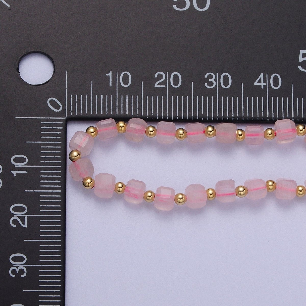 15.5 Inch Natural Pink Rose Quartz Multi Faceted Cube Gemstone w. Gold Bead Choker Necklace | WA-1427 Clearance Pricing - DLUXCA