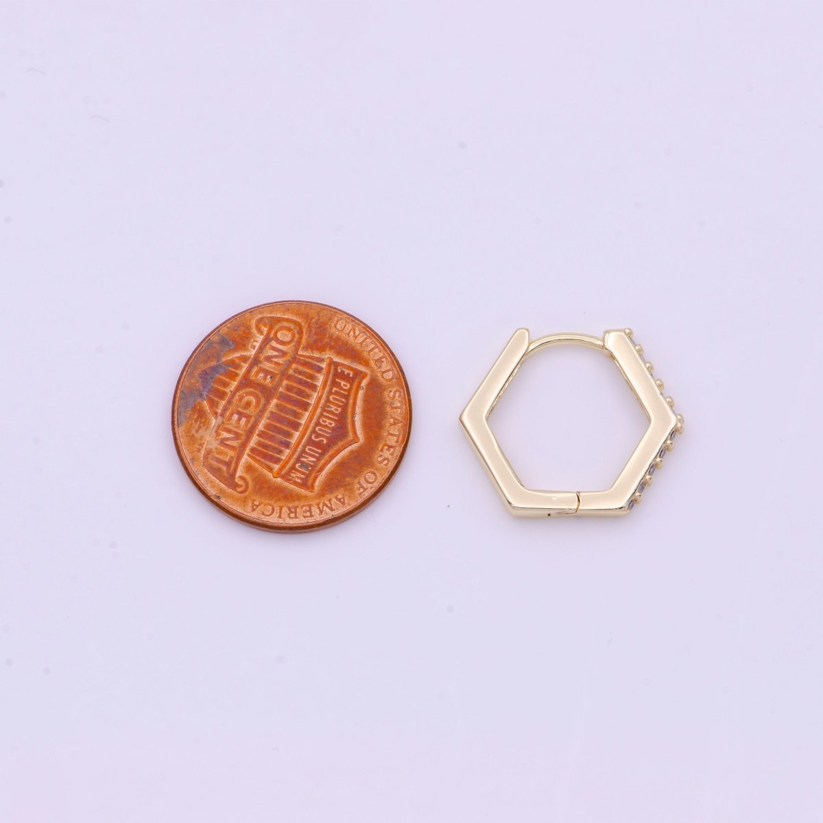15.5mm Micro Paved CZ Hexagon Huggie Hoop Earrings | Y-162 - DLUXCA