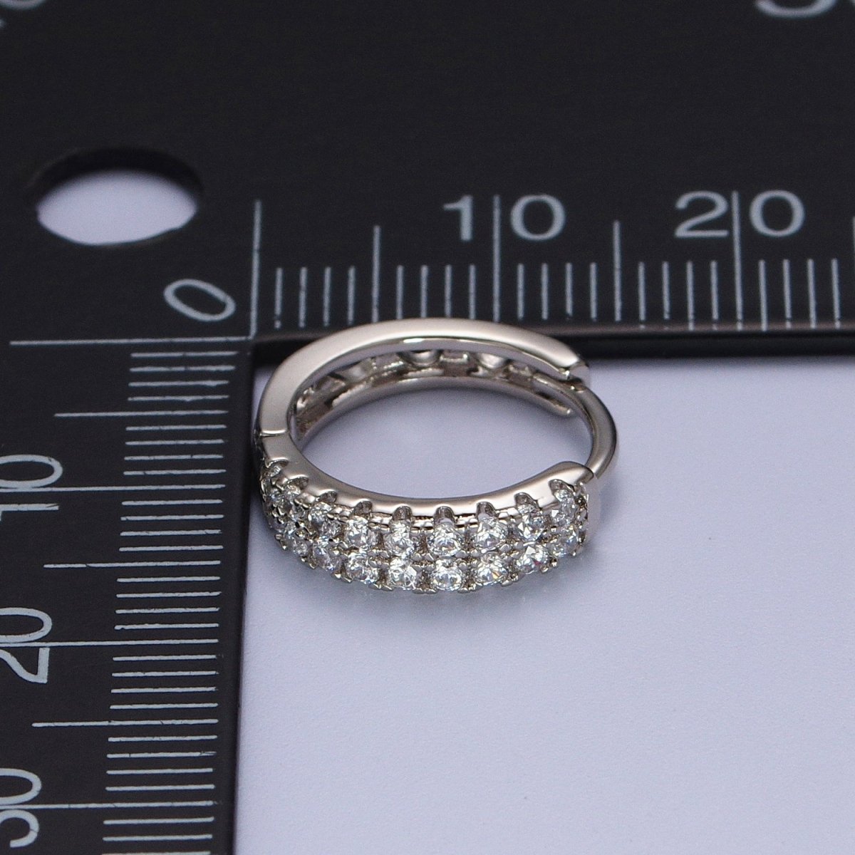15.5mm Micro Paved CZ Silver Huggie Earrings | AB030 - DLUXCA