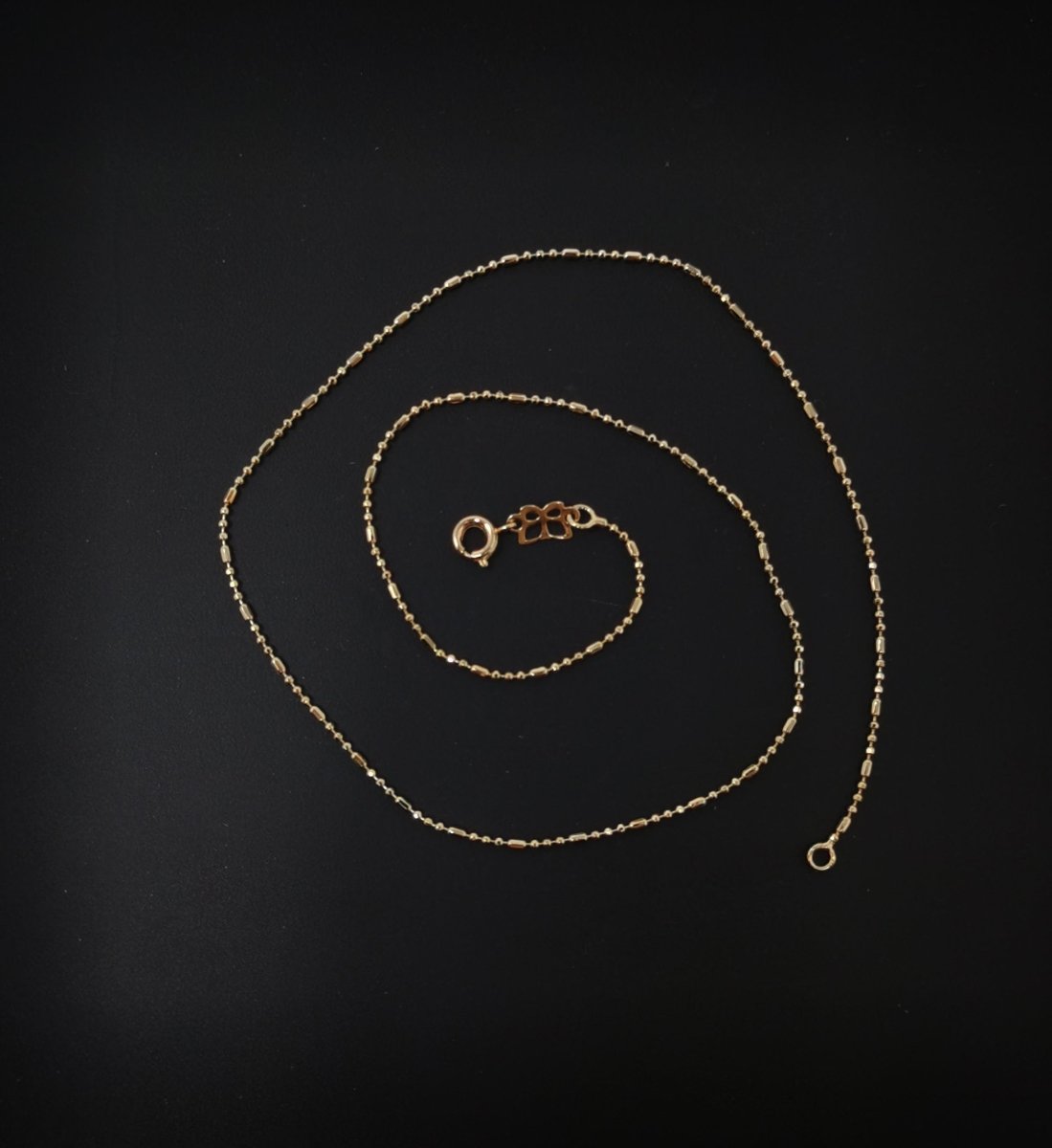 15.6'' Ready to Use 18K Gold Plated Bead Necklace Chain, Layering Beaded Chain, Dainty 1mm Bead Necklace w/Spring Ring | CN-656 Clearance Pricing - DLUXCA