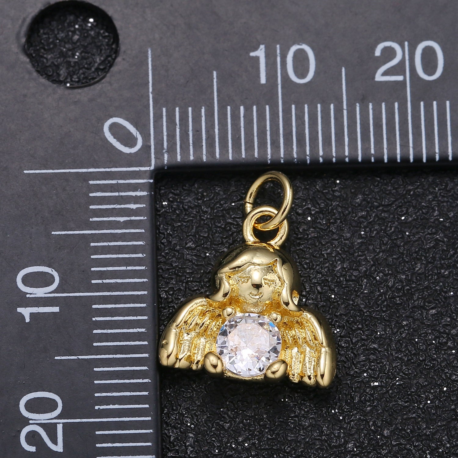 Dainty Golden Angel with Crystal Charm CZ Single Crystal Diamond Stone Holy Angel Charm Pendant GP-73 - DLUXCA