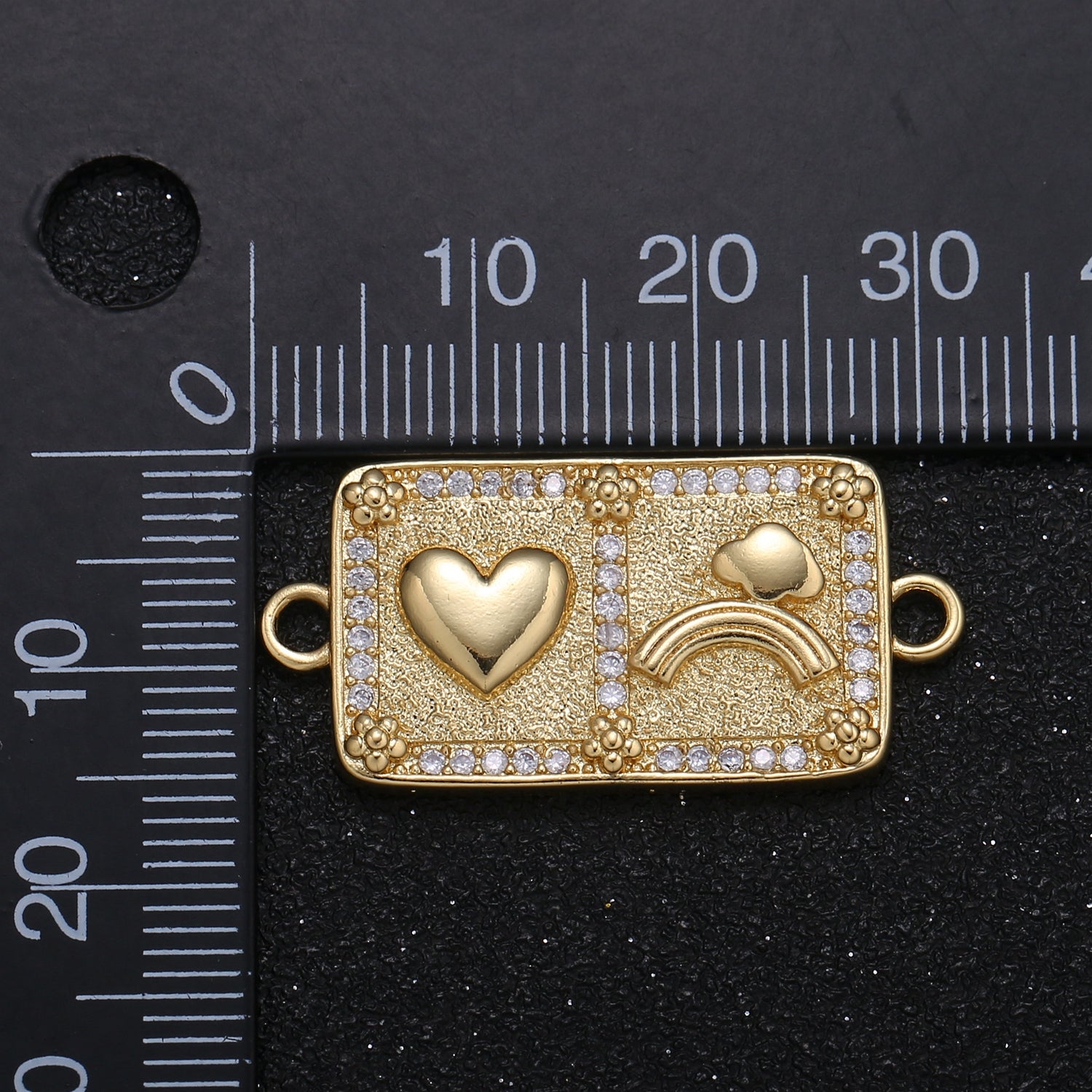 Zirconia Golden Square Heart Rainbow Charm Connector CZ Love Heart Nature Season Micro Pave Jewelry Supply Component GP-75 - DLUXCA