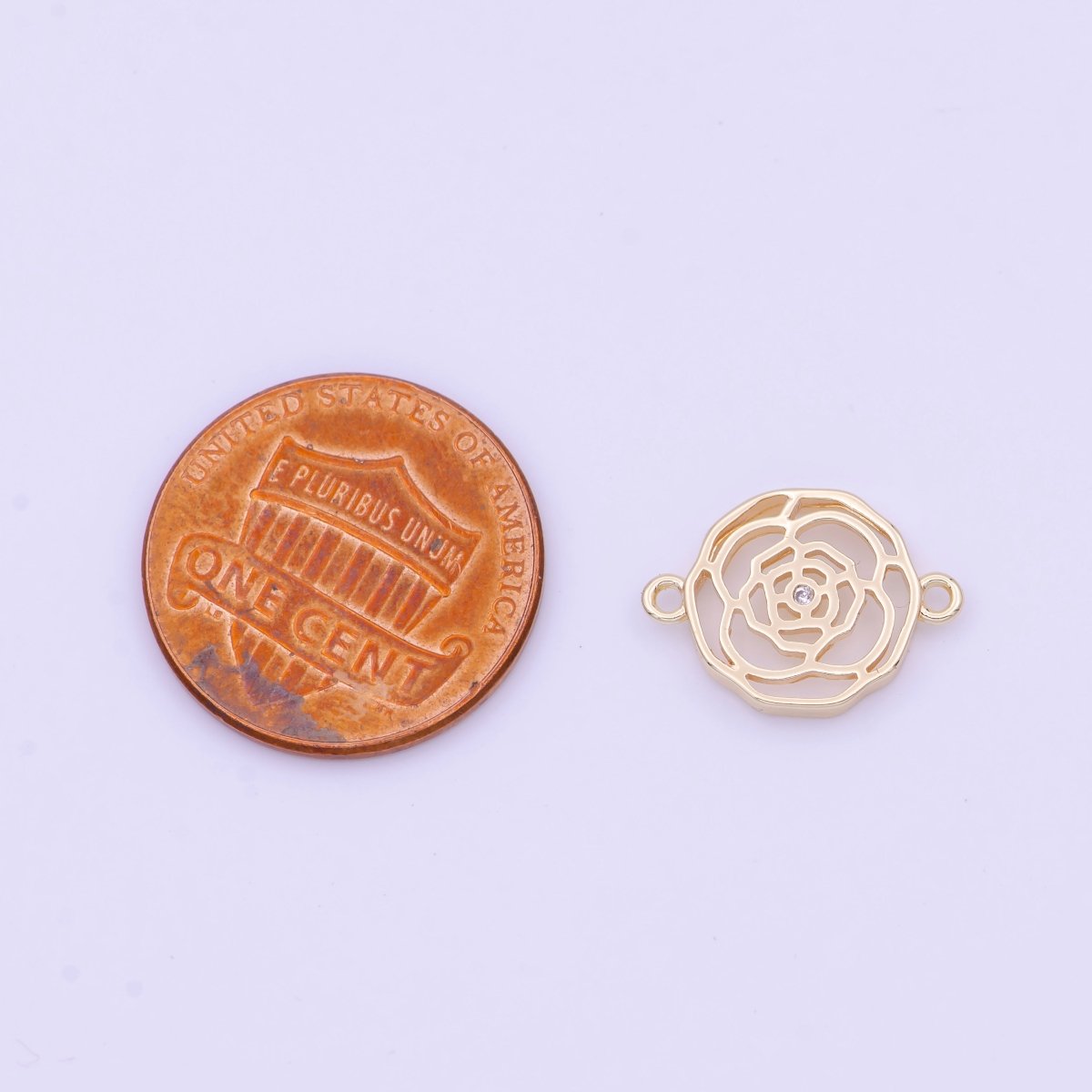 15mm Gold Rose Flower Geometric Engrave Round Connector | Y-628 - DLUXCA