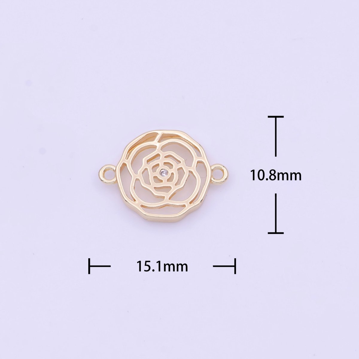 15mm Gold Rose Flower Geometric Engrave Round Connector | Y-628 - DLUXCA