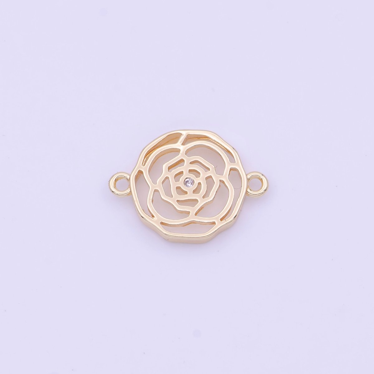 15mm Gold Rose Flower Geometric Engrave Round Connector | Y-628 - DLUXCA