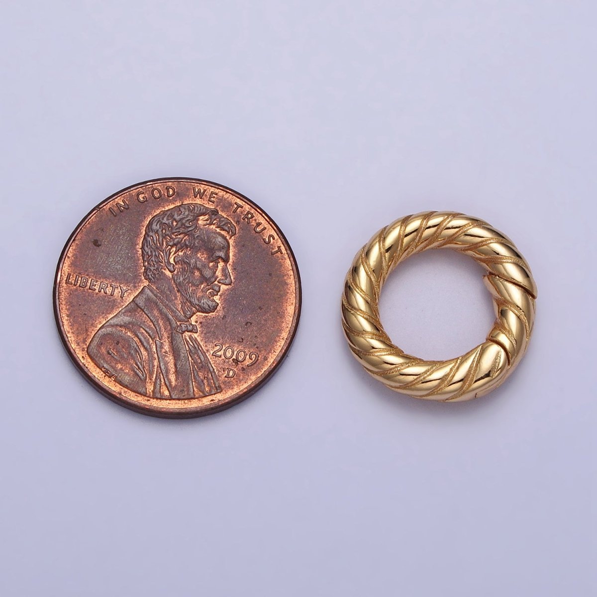 15mm Gold Textured Striped Round Push Spring Gate Ring Closure Enhancer Supply | Z-065 - DLUXCA