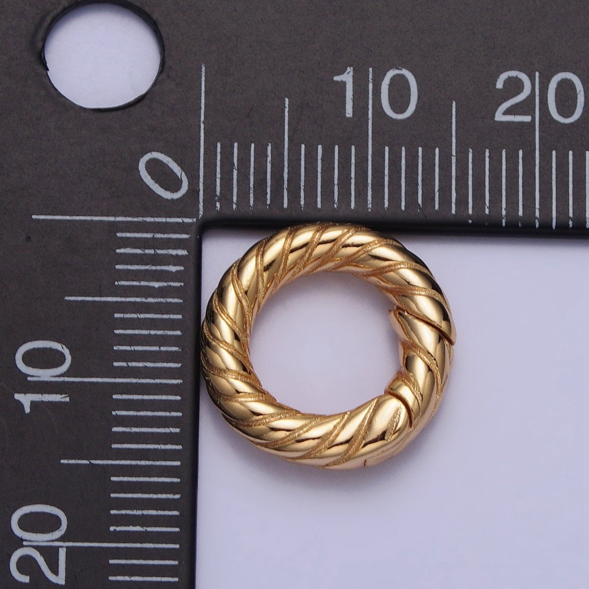 15mm Gold Textured Striped Round Push Spring Gate Ring Closure Enhancer Supply | Z-065 - DLUXCA