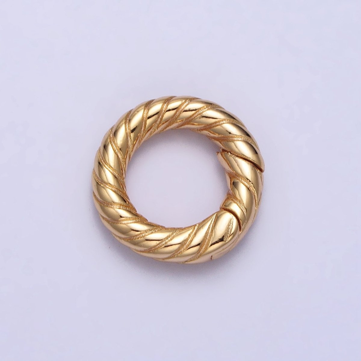 15mm Gold Textured Striped Round Push Spring Gate Ring Closure Enhancer Supply | Z-065 - DLUXCA