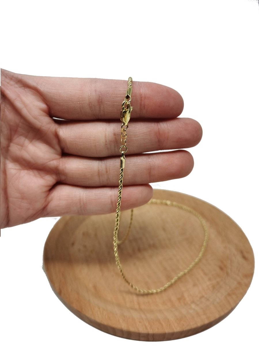 1.5mm Rope Chain Necklace - 14K Gold Plated Necklace Chain - 17.7 Inches Rope Necklace w/Lobster Clasps | CN-562 Clearance Pricing - DLUXCA