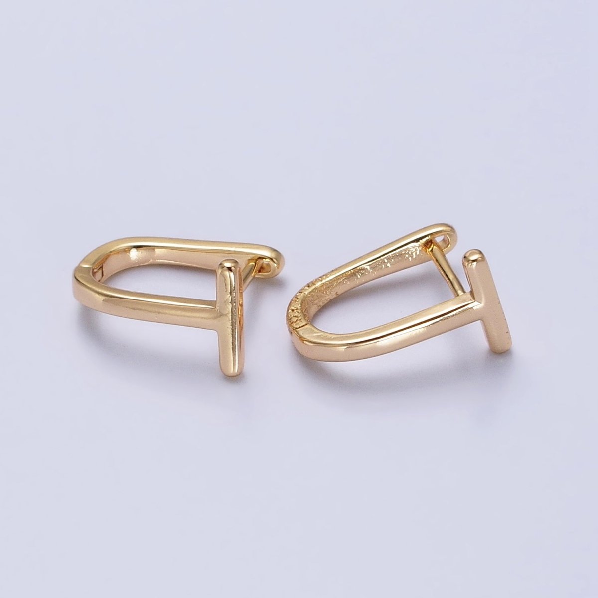 15mm T-Shaped Geometric Oblong U-Shaped Hoop Earrings in Gold & Silver | AB440 AB443 - DLUXCA