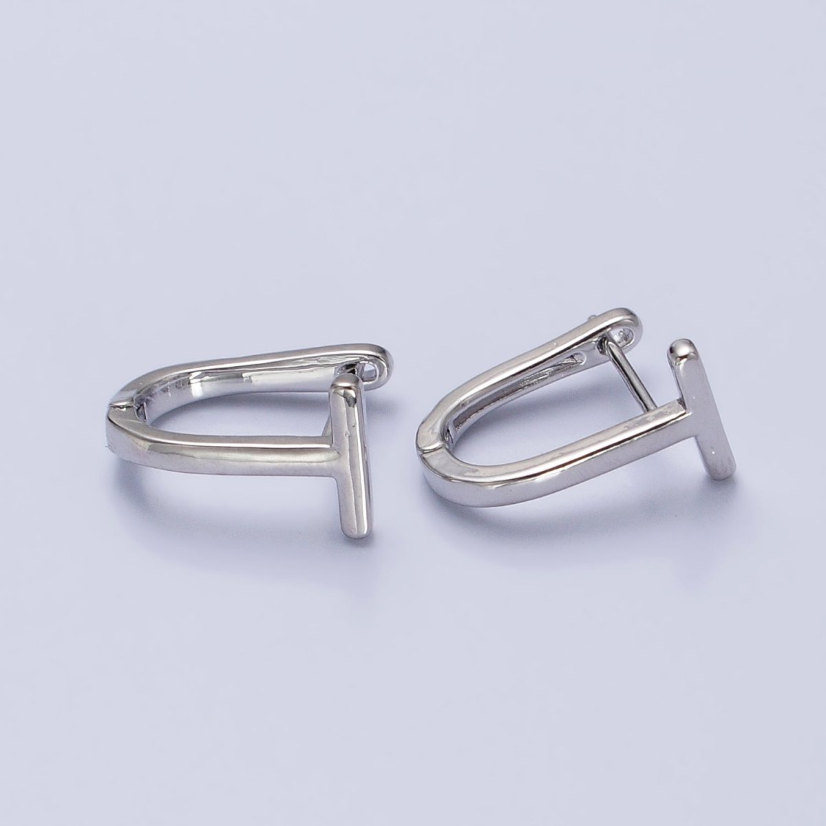 15mm T-Shaped Geometric Oblong U-Shaped Hoop Earrings in Gold & Silver | AB440 AB443 - DLUXCA