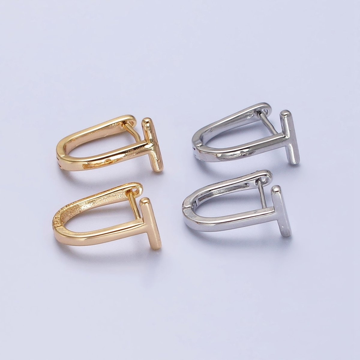 15mm T-Shaped Geometric Oblong U-Shaped Hoop Earrings in Gold & Silver | AB440 AB443 - DLUXCA