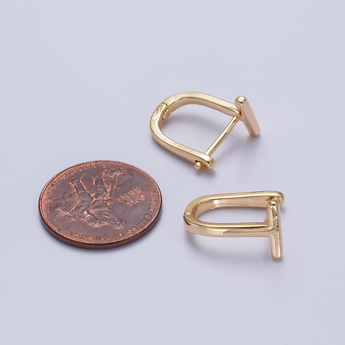 15mm T-Shaped Geometric Oblong U-Shaped Hoop Earrings in Gold & Silver | AB440 AB443 - DLUXCA