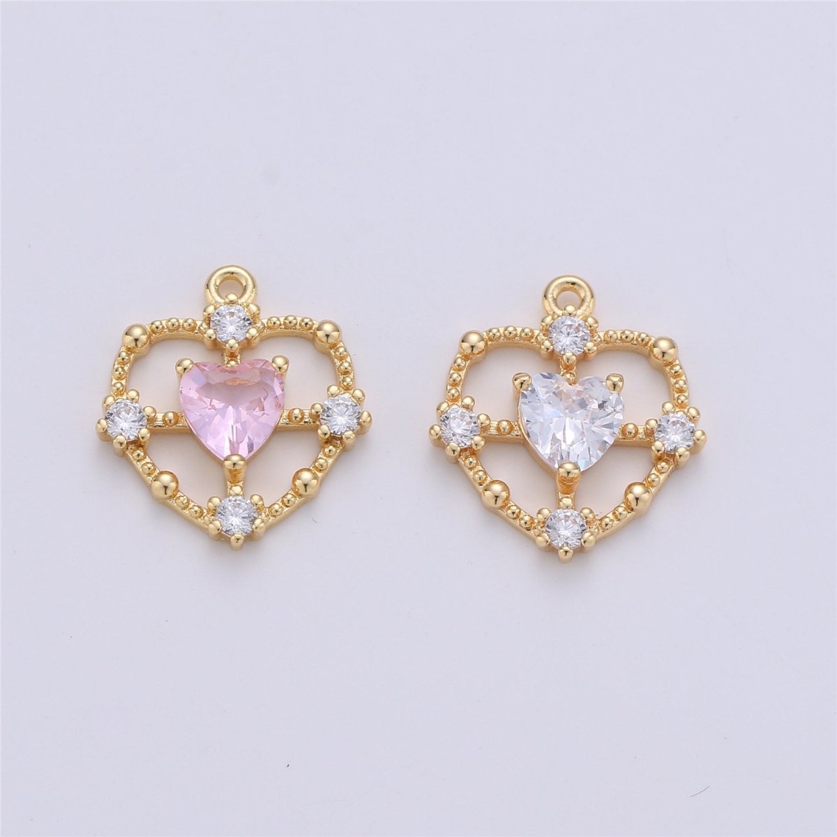 15x13mm Dainty Gold Filled Heart charm, micro pave heart, mini heart charms, heart pendant, cubic Charm Necklace Earring Bracelet C-591 - DLUXCA