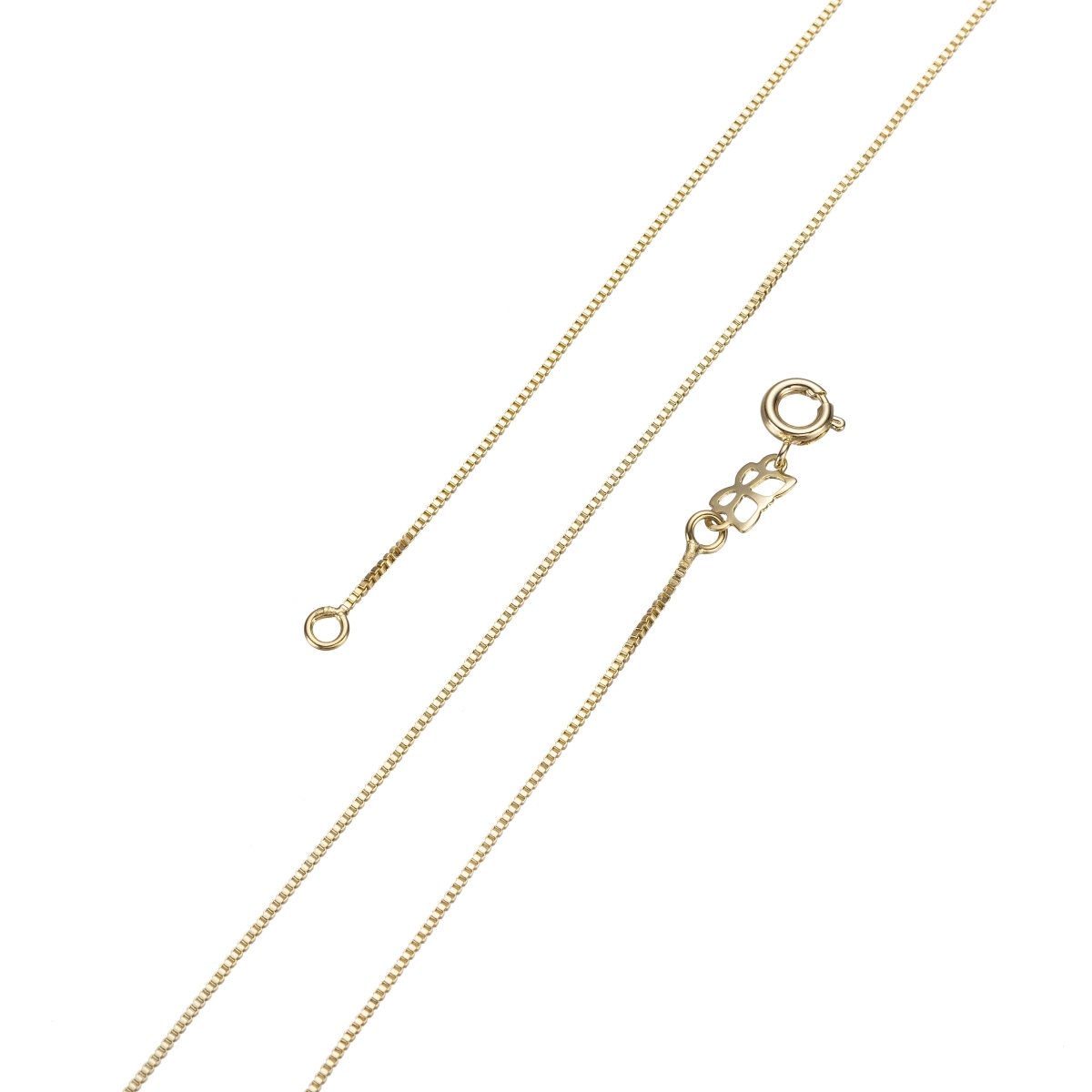 16 inch Box Finished Necklace For Jewelry Making, 14K Gold Plated Box Chain Necklace, Dainty 0.8mm Box Necklace w/Spring Ring | CN-315 - DLUXCA