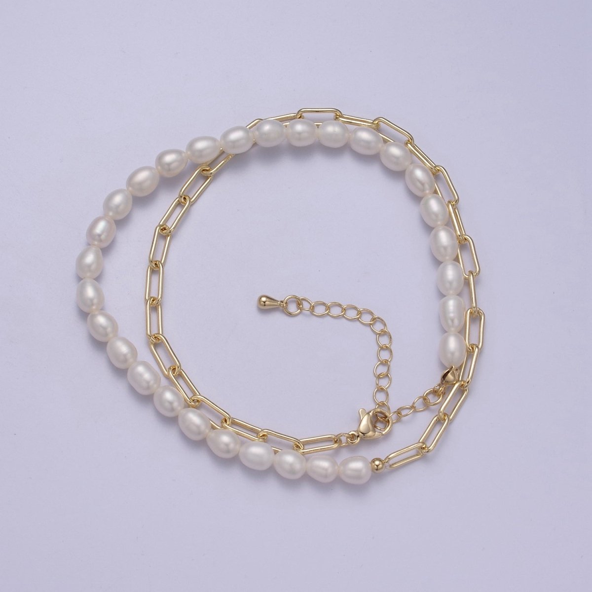16 Inch Half Freshwater Pearl, Half Paperclip Chain Gold Filled Necklace | WA-1223 Clearance Pricing - DLUXCA