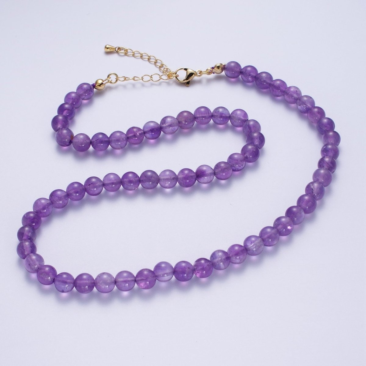 16 Inch Round Dark / Light Purple Amethyst 6.7mm Gemstone Choker Necklace | WA-1182 WA-1183 Clearance Pricing - DLUXCA