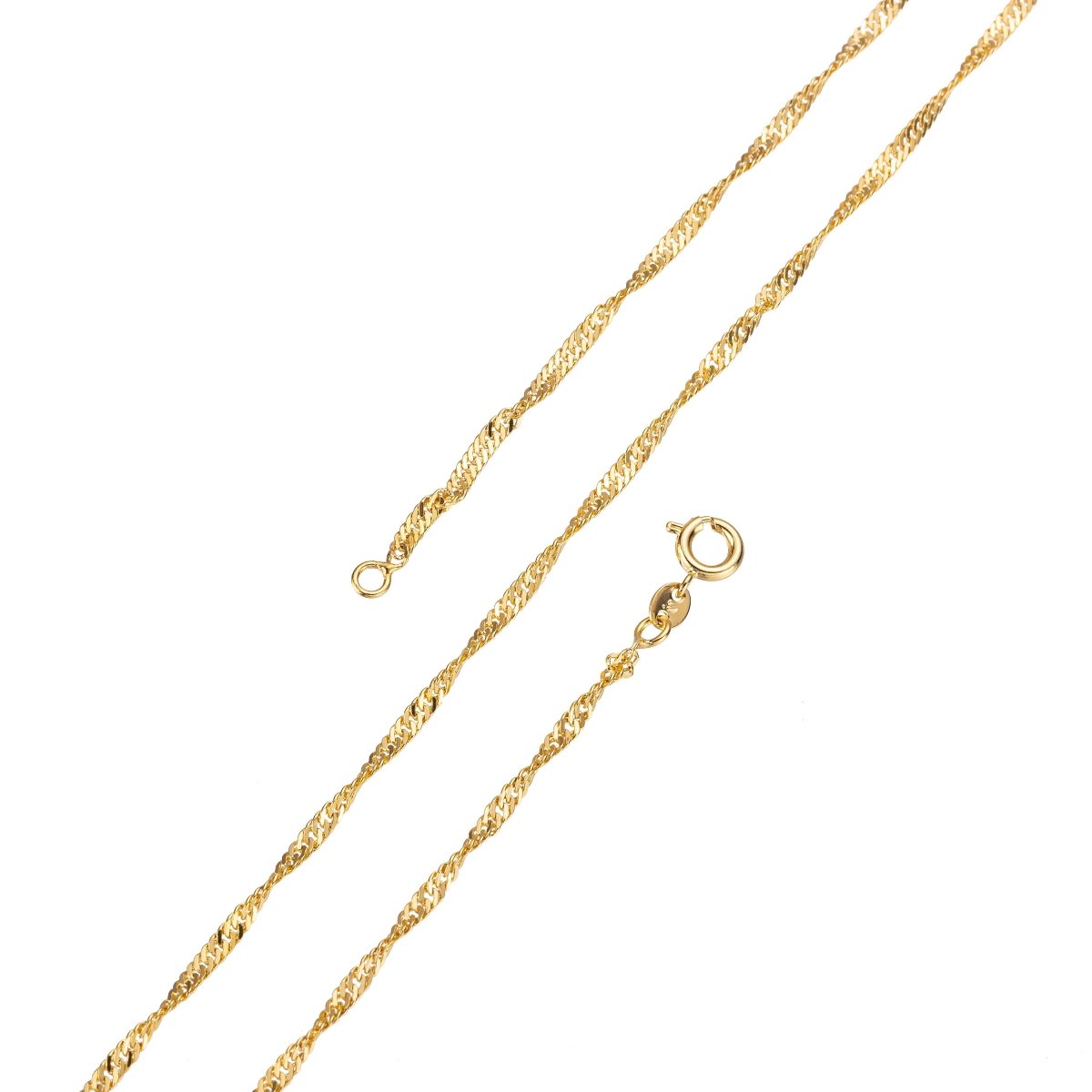 16 inch Singapore Finished Chain For Jewelry Making, 24K Gold Plated Singapore Chain Necklace, Dainty 2mm Singapore Necklace w/ Spring Ring | CN-747 Clearance Pricing - DLUXCA