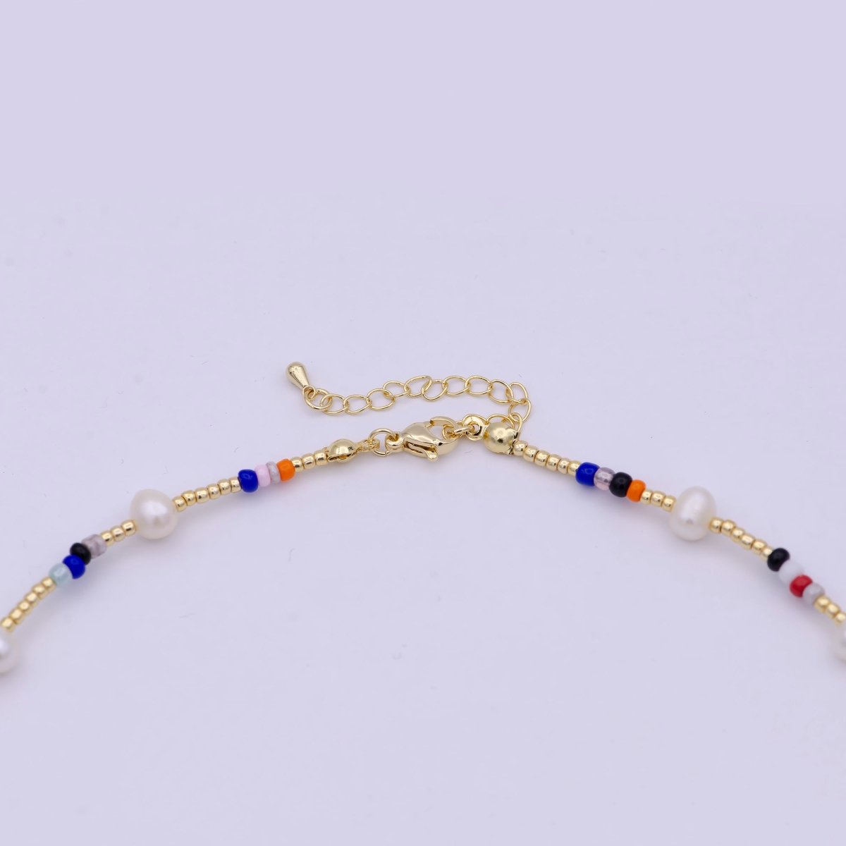 16.5" Freshwater Pearl & Colorful Gold Bead Choker Necklace, Y2K Necklace Accessories | WA-545 Clearance Pricing - DLUXCA