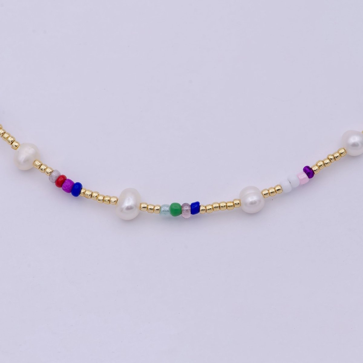 16.5" Freshwater Pearl & Colorful Gold Bead Choker Necklace, Y2K Necklace Accessories | WA-545 Clearance Pricing - DLUXCA