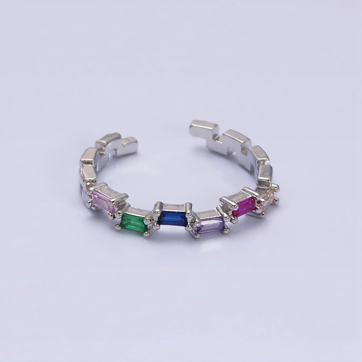 16K Gold Filed Clear, Green, Multicolor CZ Baguette Lined Adjustable Ring | O-1581~O-1586 - DLUXCA