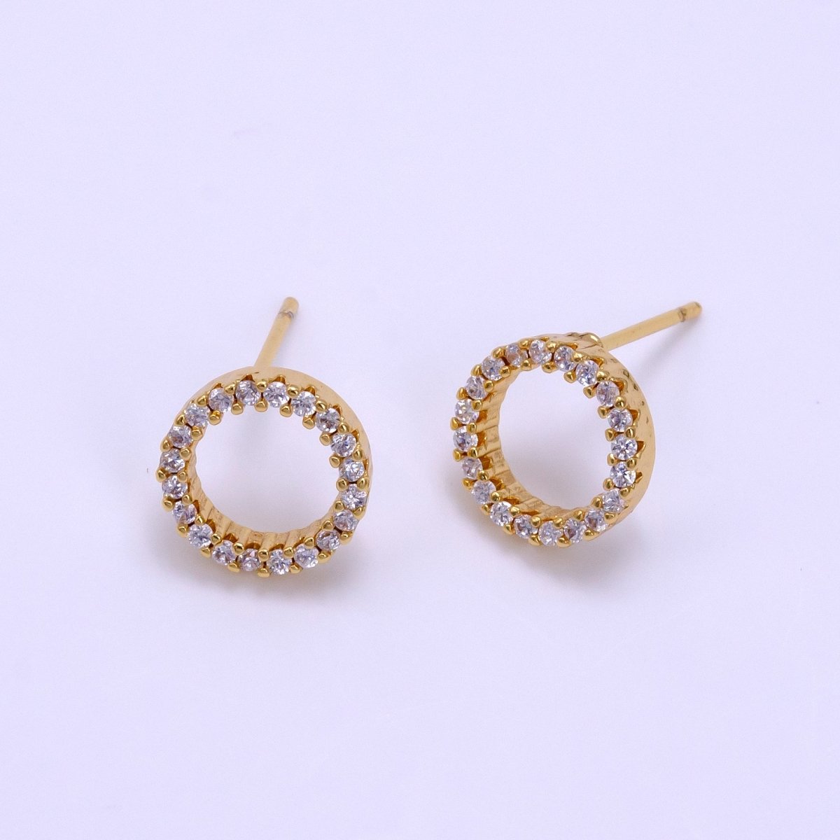 16K Gold Filed O Stud Earring Circle Minimalist Cubic Zirconia O Stud Small Round Stud Earring V-185 - DLUXCA