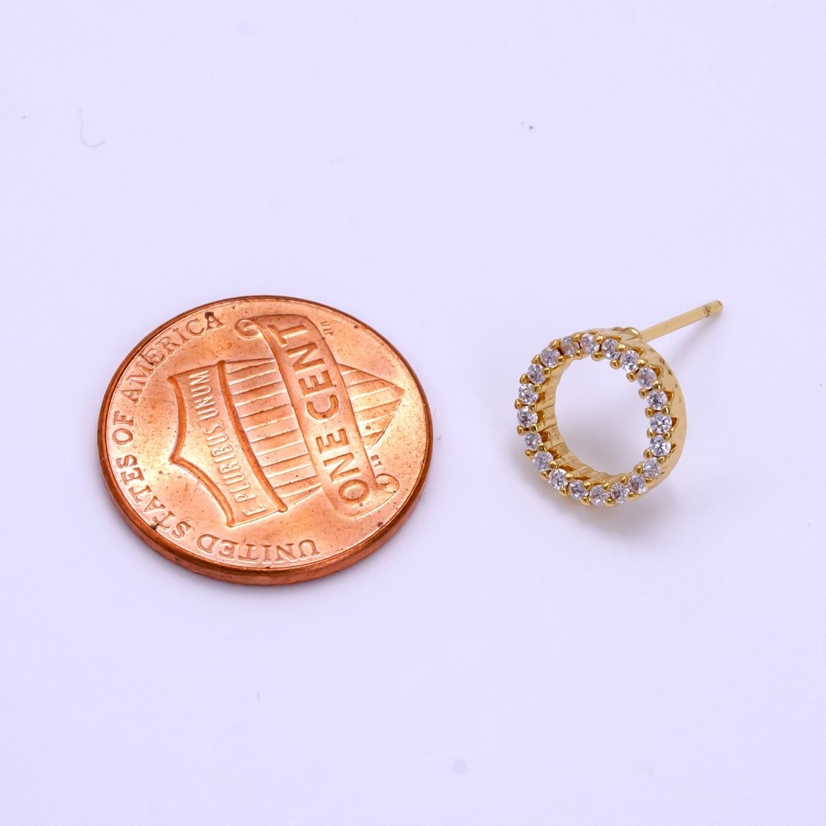 16K Gold Filed O Stud Earring Circle Minimalist Cubic Zirconia O Stud Small Round Stud Earring V-185 - DLUXCA
