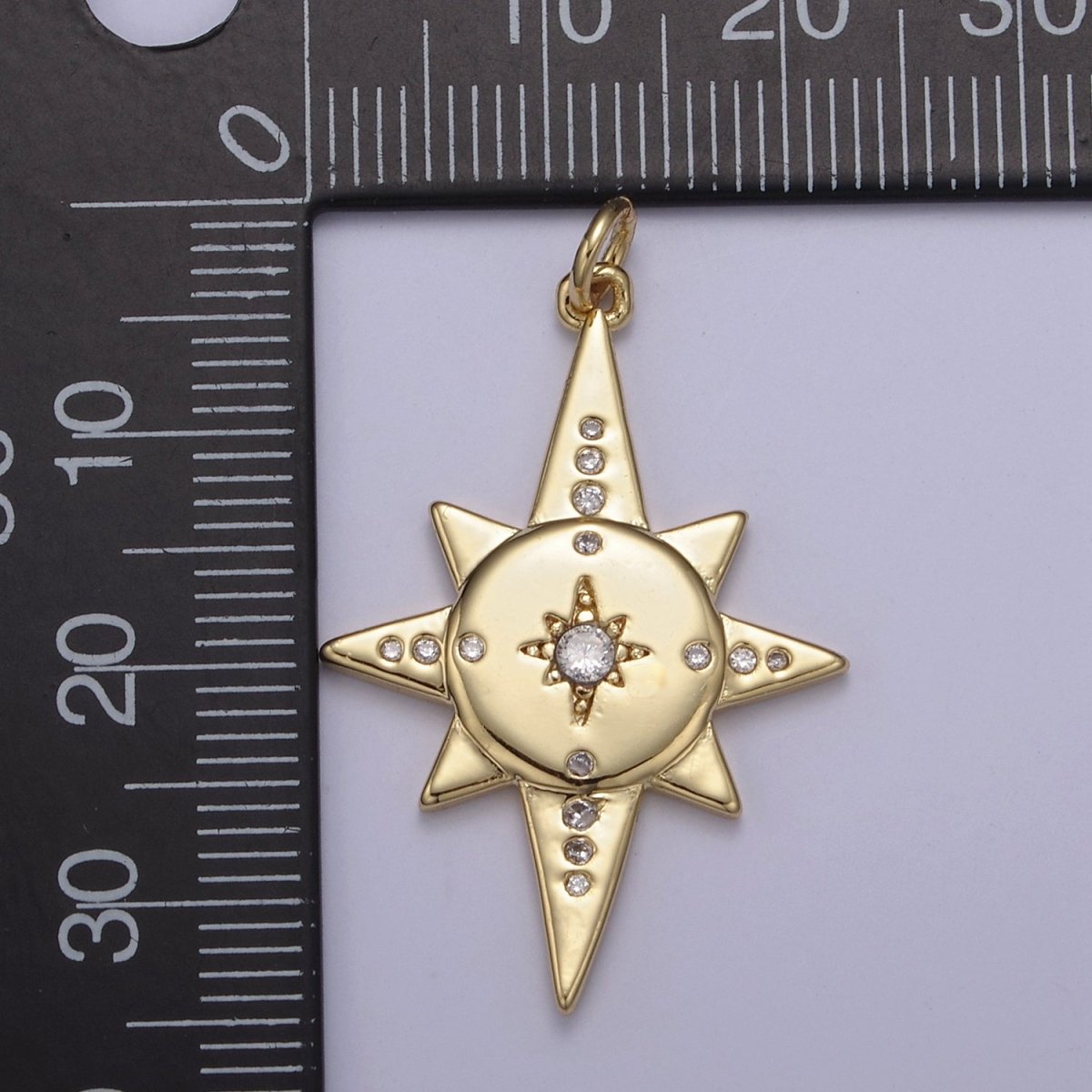 16k Gold Fill Micro Pave North Stars Charm, Pointed Stars Compass Cubic Zirconia Pendant Charm N-435 - DLUXCA