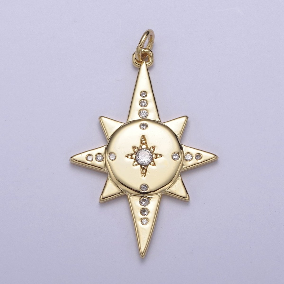 16k Gold Fill Micro Pave North Stars Charm, Pointed Stars Compass Cubic Zirconia Pendant Charm N-435 - DLUXCA